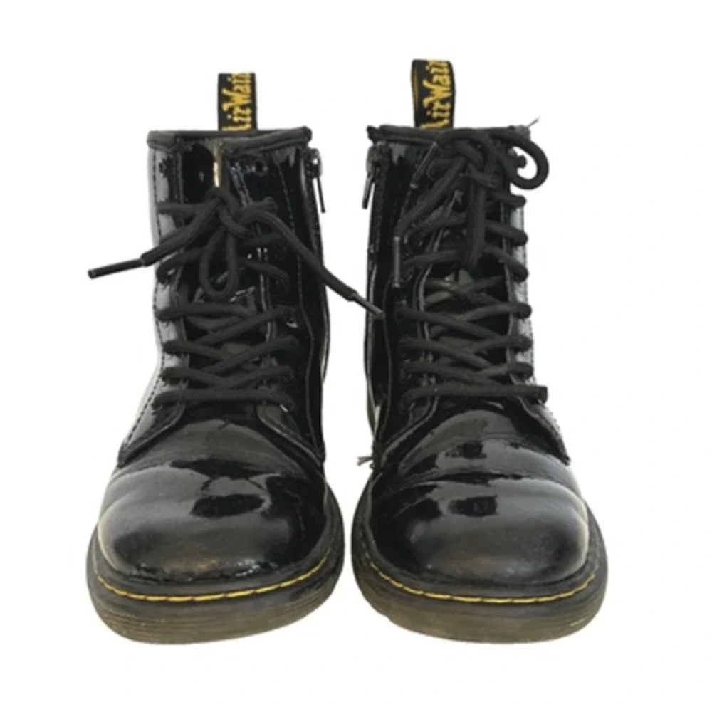 Kids Dr. Martens 1460 J‎ Patent Leather Boots Size 3 Black Combat Side Zip
